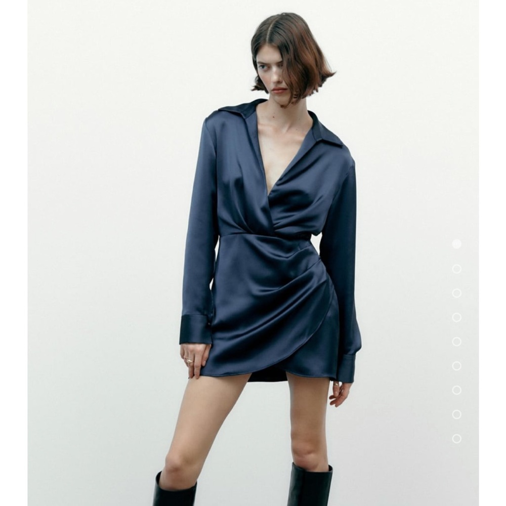 Zara satin effect mini dress in Navy